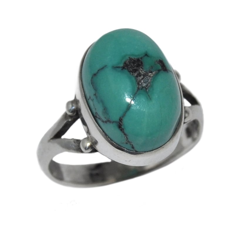 Massive silver ring 925 cabochon turquoise turquoise green T 54 jewel