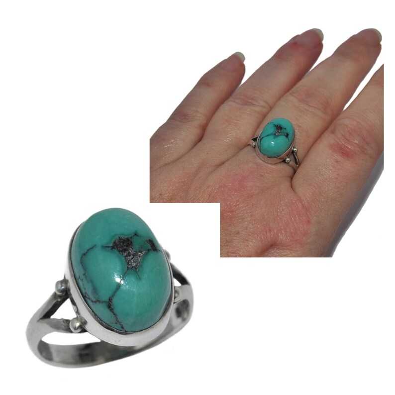 Massive silver ring 925 cabochon turquoise turquoise green T 54 jewel