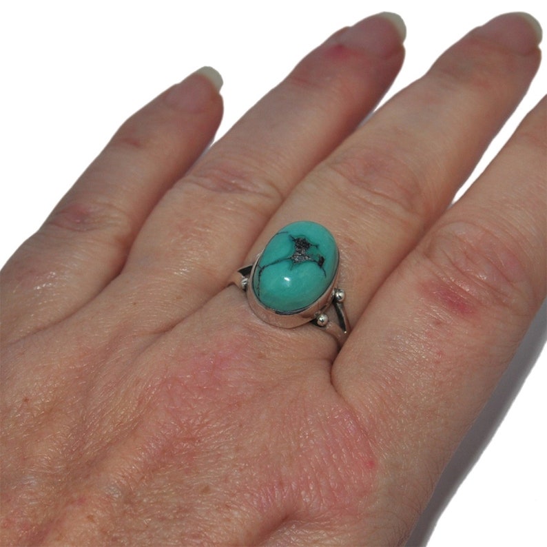 Massive silver ring 925 cabochon turquoise turquoise green T 54 jewel