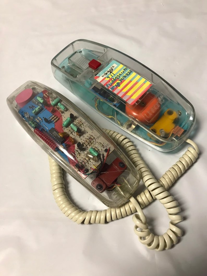 Vintage Retro 80/'s 90/'s Unisonic PhoneWorks2 Clear Neon Bright Multicolor Rainbow Plastic Telephone *NO WALL CORD*