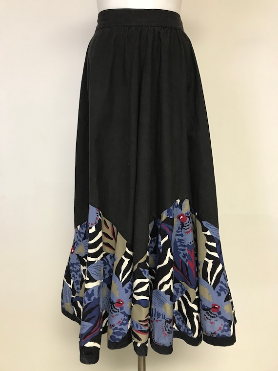 VTG 80’s Vintage Black White & Blue Floral Asymme… - image 1