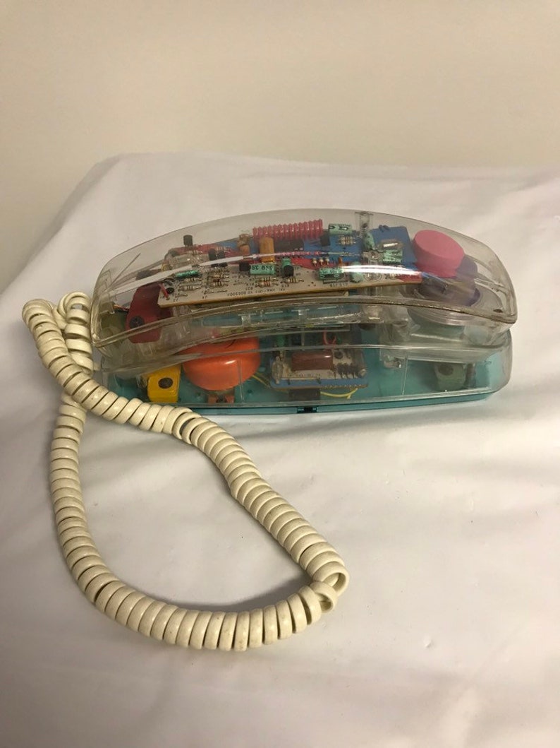 Vintage Retro 80/'s 90/'s Unisonic PhoneWorks2 Clear Neon Bright Multicolor Rainbow Plastic Telephone *NO WALL CORD*