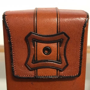 VTG 60's 70's Princess Gardner Designer Vintage Mod Leather Burnt Orange Sienna Brown Belt Buckle Cigarette Case Holder Smoking Accessories image 3