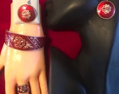 Chiseled copper cuff, ring and earrings set