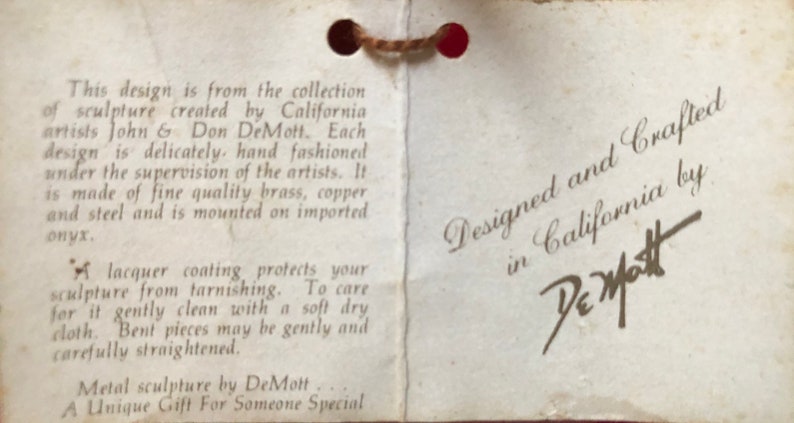 1975 DeMott of California Original Brass Copper and Onyx Sailboat 8.75\u201d High