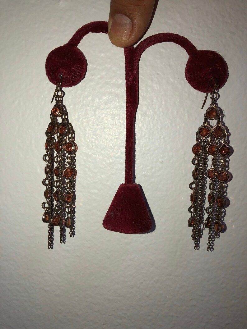 Vintage Amber Color Dangling Earrings 3.5\u201d Dangle