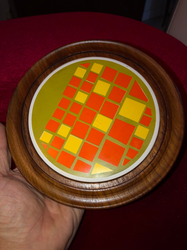 Vintage Round Wood /& Tile Cheese Tray with Glass Dome Top 8 W