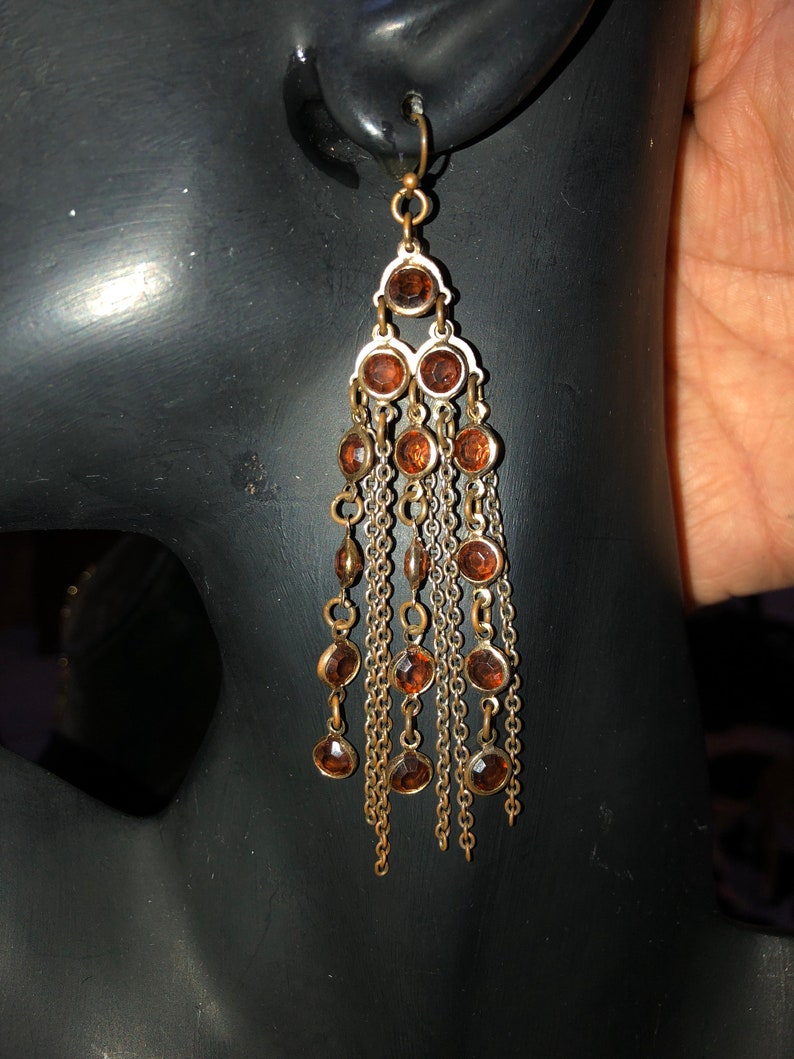 Vintage Amber Color Dangling Earrings 3.5\u201d Dangle