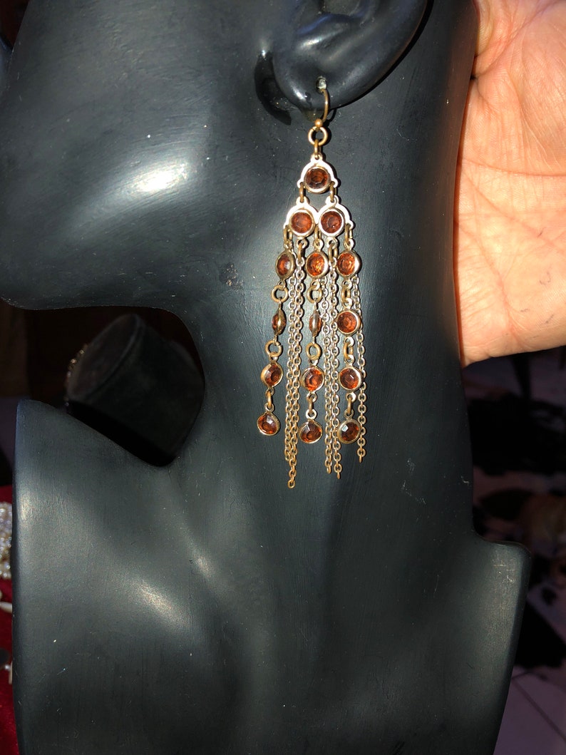 Vintage Amber Color Dangling Earrings 3.5\u201d Dangle