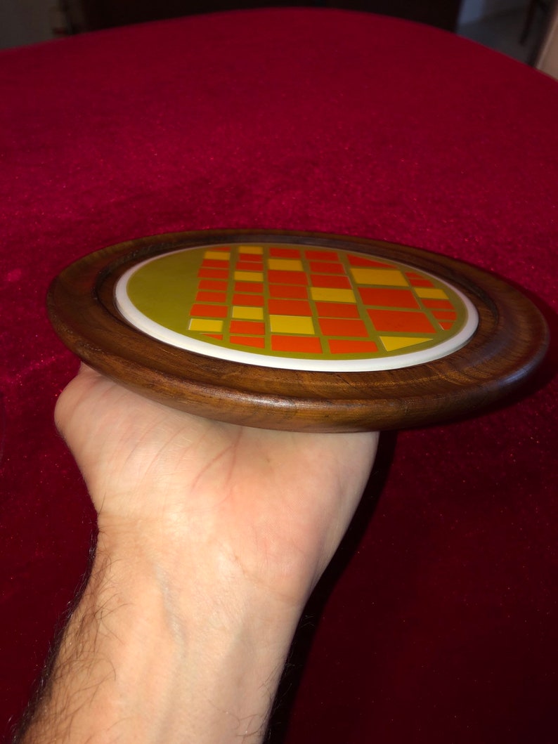 Vintage Round Wood /& Tile Cheese Tray with Glass Dome Top 8 W