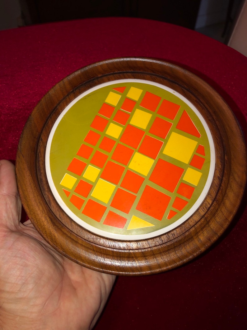 Vintage Round Wood /& Tile Cheese Tray with Glass Dome Top 8 W