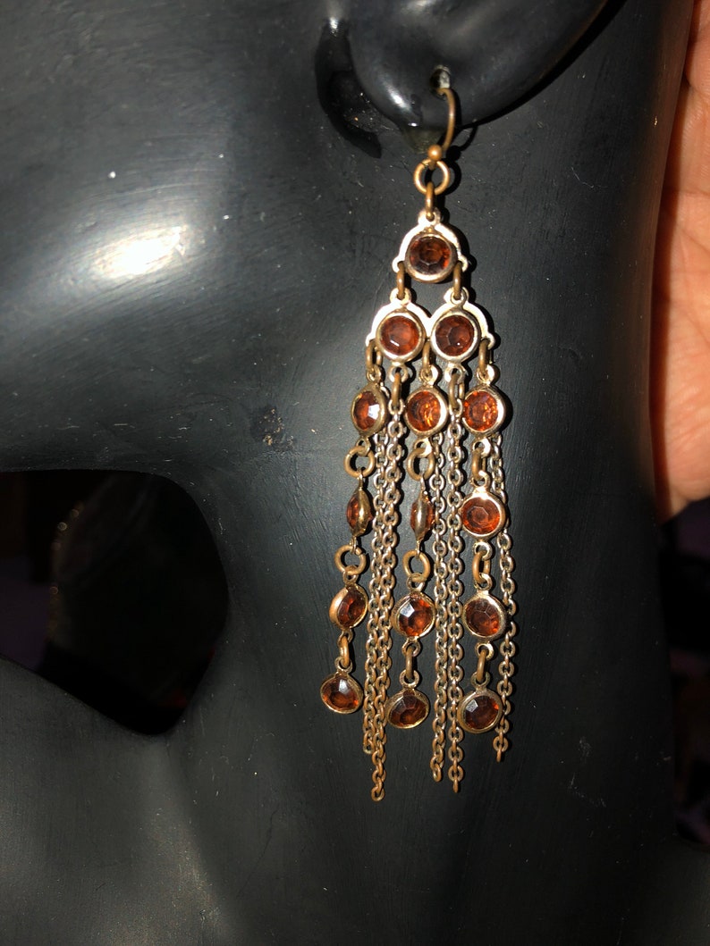 Vintage Amber Color Dangling Earrings 3.5\u201d Dangle