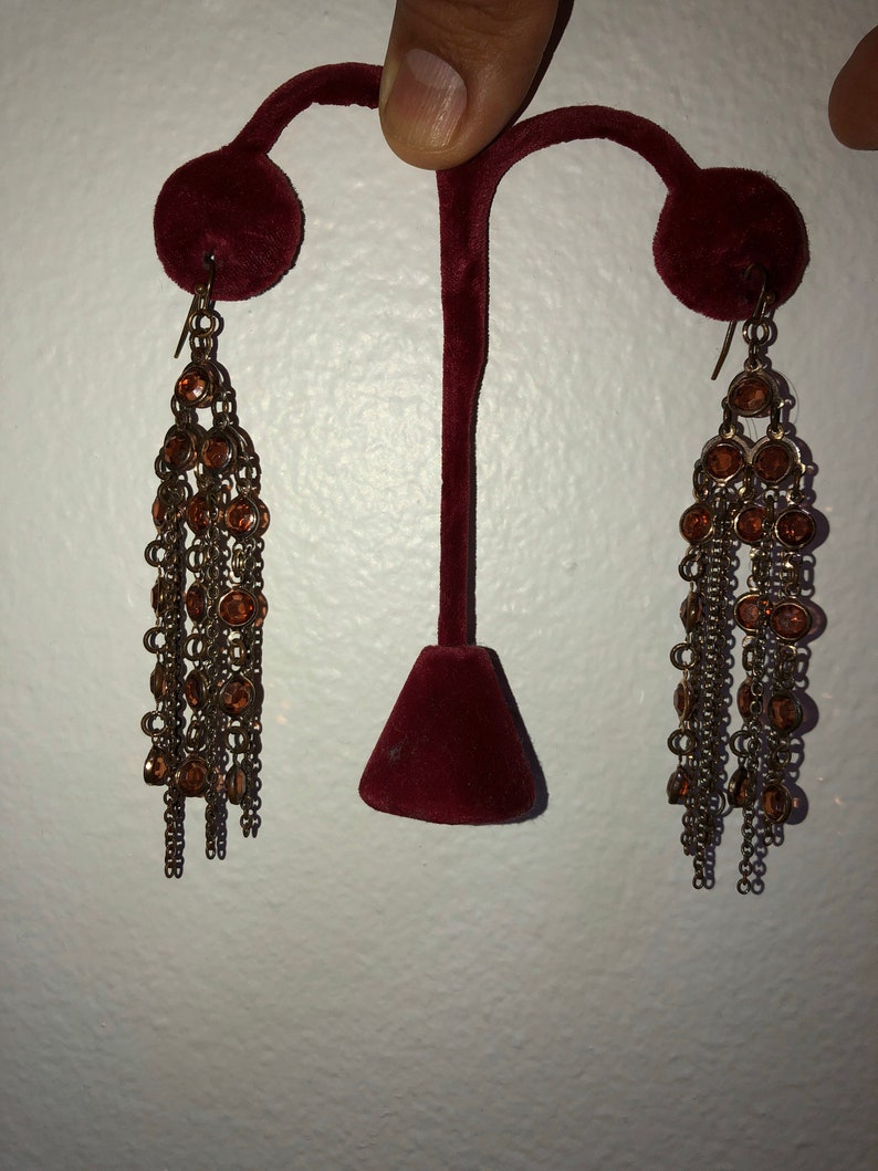 Vintage Amber Color Dangling Earrings 3.5\u201d Dangle