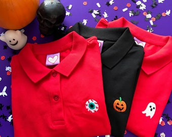 Halloween Eye/Pumpkin/Ghost Embroidered Polo Shirt