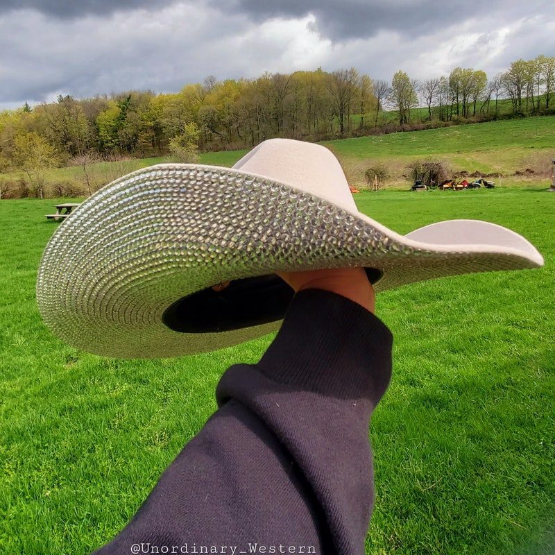 Faux Suede Rhinestone Mini Bow Cowboy Hat