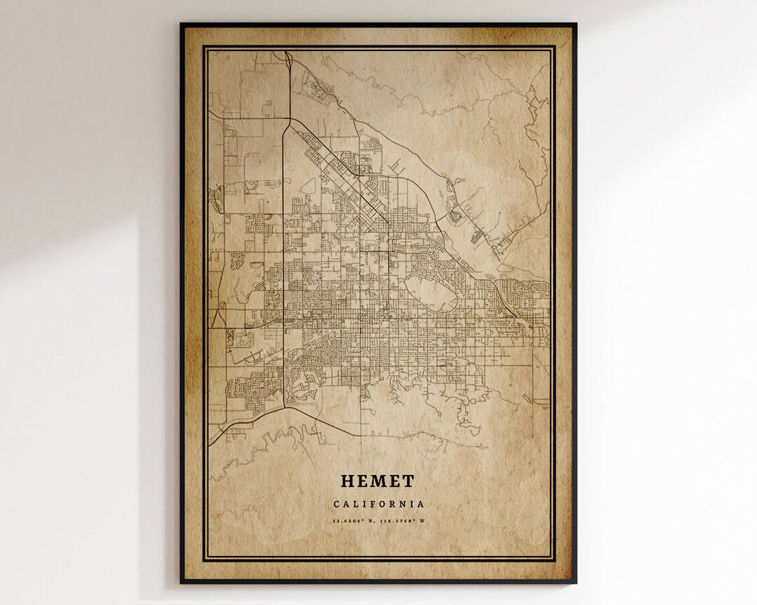 Hemet Vintage Map Print Hemet Map Ca City Road Map Etsy