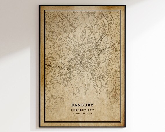 Danbury Vintage Map Print Danbury Map Ct City Road Map - Etsy