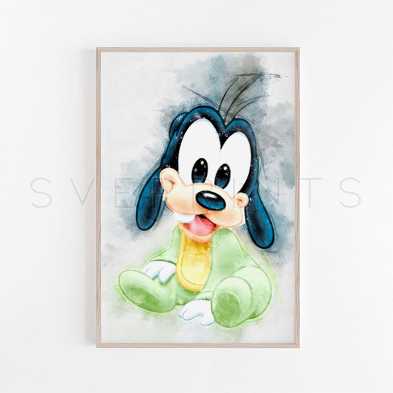 Baby Goofy Mickey Mouse Print Nursery Wall Art Disney Poster Kids Room Decor Goofy Watercolor Baby Shower Wall Decor Birthday Gift V551