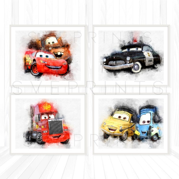 MATER Disney Pixar Cars WATERCOLOUR Picture Birthday Gift A4