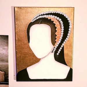 Acrylic Gold Painting of Anne Boleyn. Recreation of Her Famous Portrait. Original 11x14&quot; Stretched Canvas