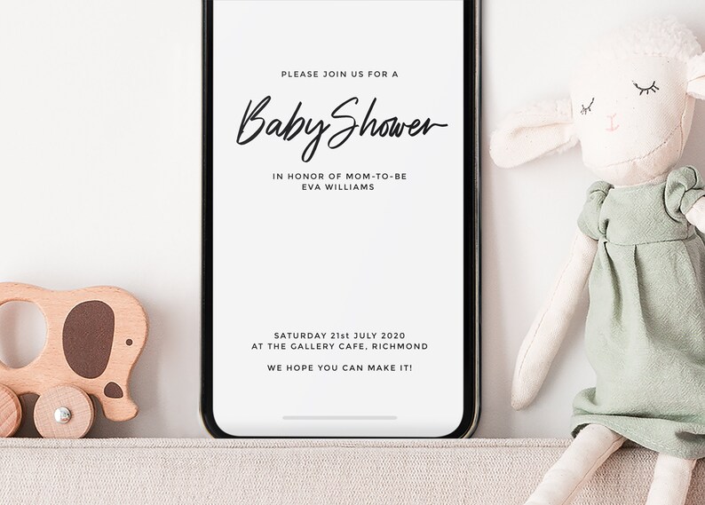 Editable Baby Shower Evite Template, Minimalist Baby Shower E-invitation, Baby Shower Invitation 