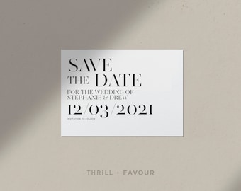 Printable Modern Save The Date Template, Monochrome Save The Date, Minimalist Wedding Stationery, Custom Template INSTANT DOWNLOAD