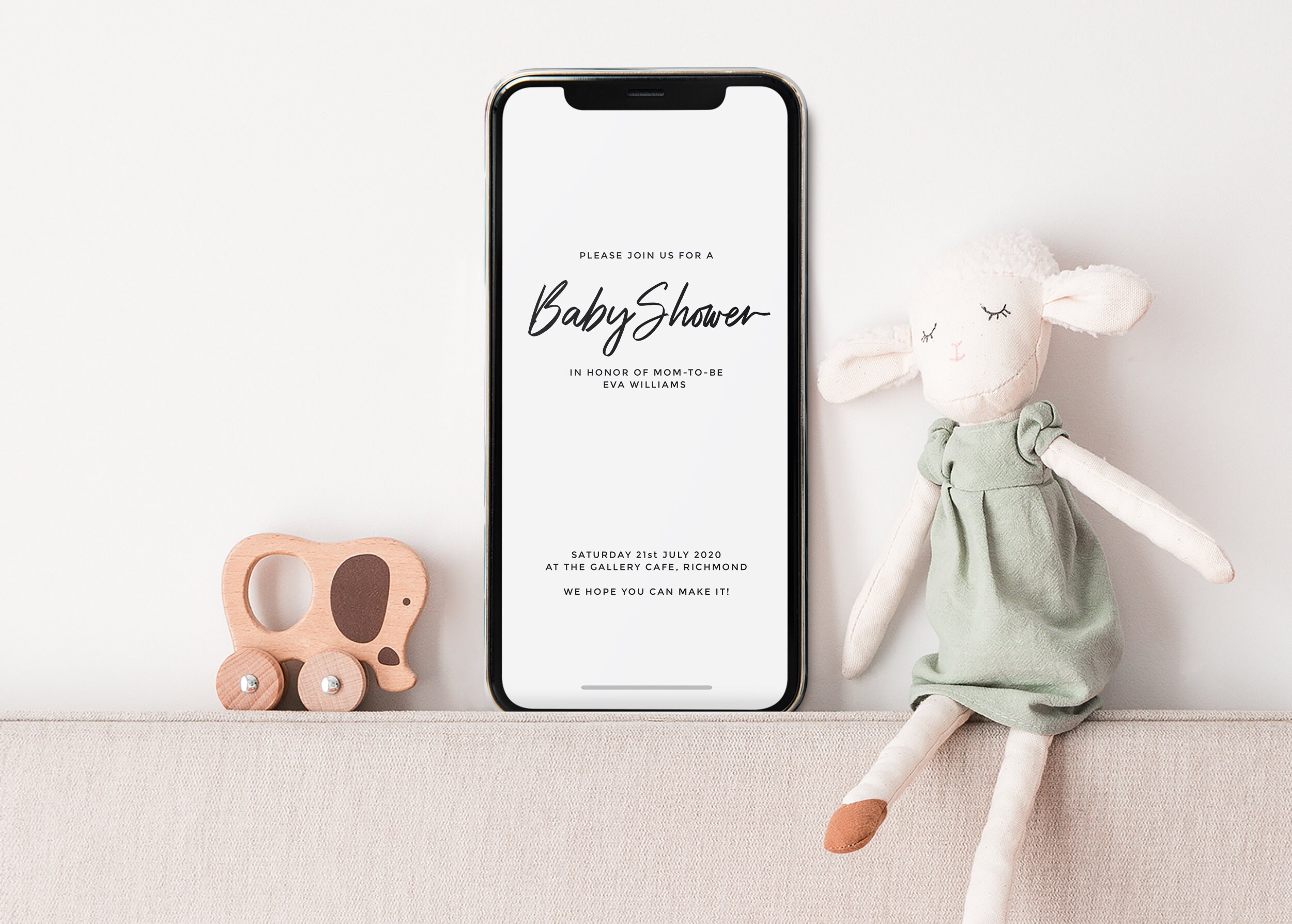 Editable Baby Shower Evite Template, Minimalist Baby Shower E