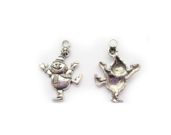 10 x Tibetan Silver SNOWMAN HAPPY DANCING CHRISTMAS 30mm Charms Pendants Beads