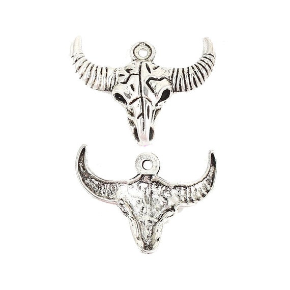 10 x Tibetan Silver Tone Bull Head Charms Pendants Beads For Jewellery Making