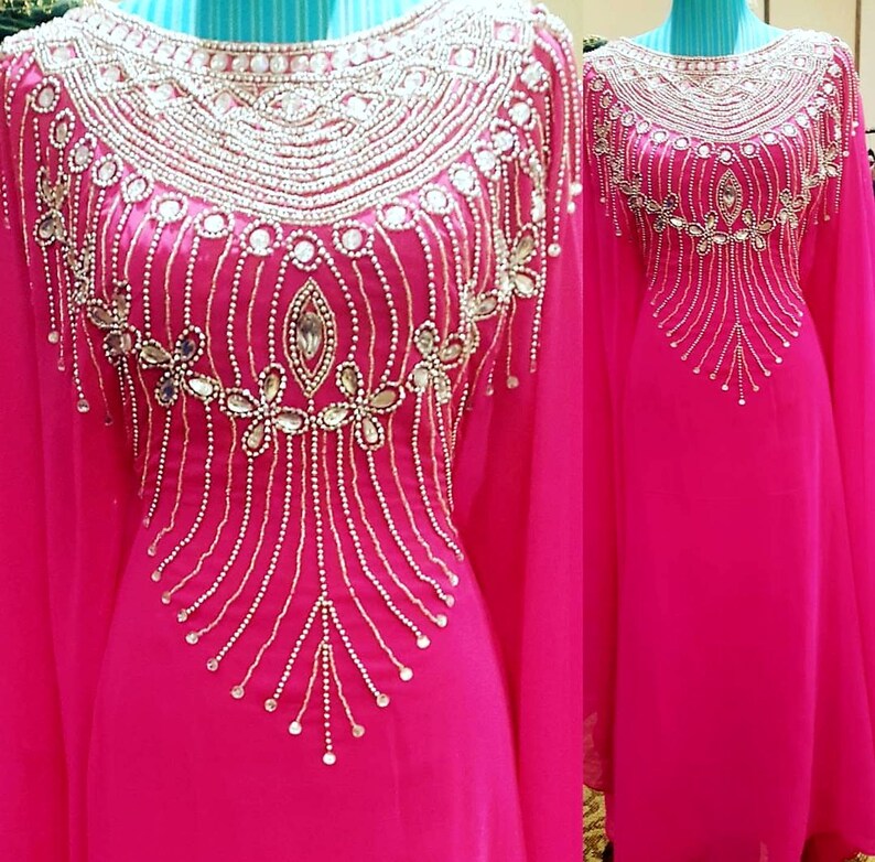 Long Elegant Gown for Women Embroidered Urban Lipi Kaftan Wedding Dress Pink