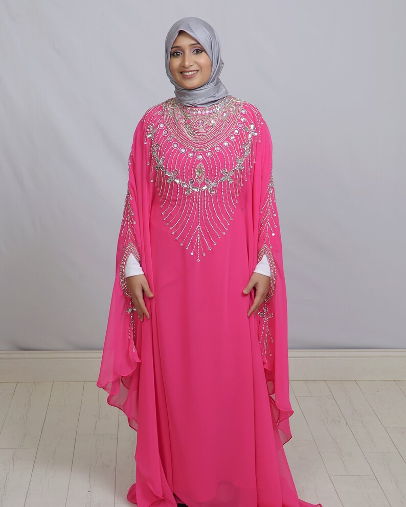 Long Elegant Gown for Women Embroidered Urban Lipi Kaftan Wedding Dress Pink