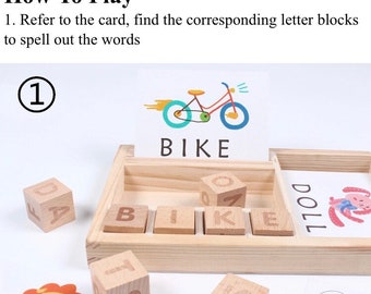Wooden Letter Cardboard English Spelling Game Alphabet Early Educational Kids 