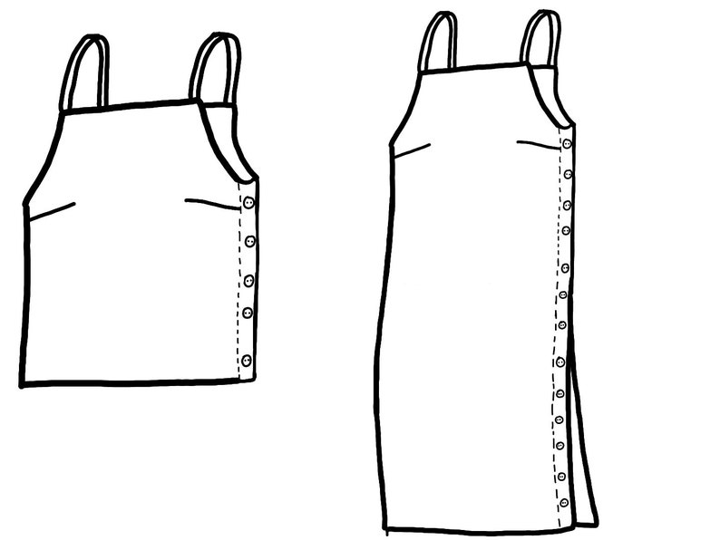 enredadera. Patrón de costura, parte superior o vestido abotonado en el lateral, cuello cuadrado principiante INGLÉS / FRANCÉS imagen 5