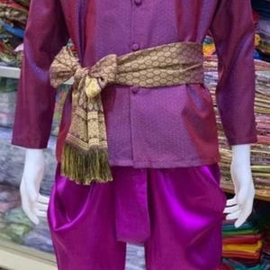 Thai Traditional Vintage T-Shirt for Men Silk Shirt Lanna Shirt. image 9