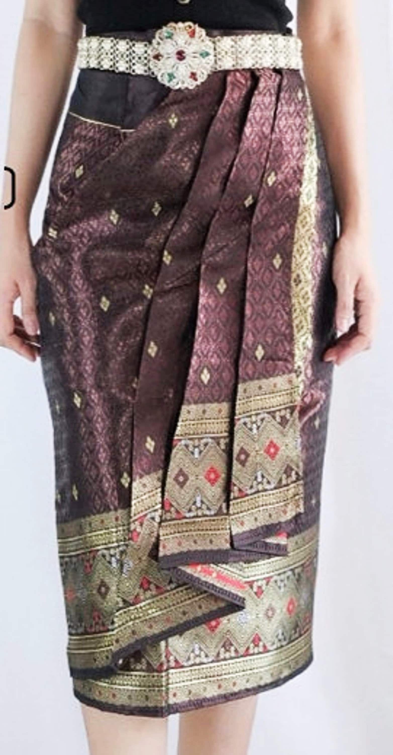 Thai Wrap around Mini Skirt Thai Skirt Thai Style Lao Silk Etsy