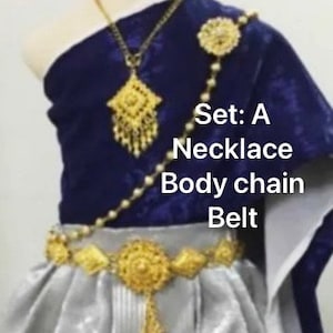 Thai Traditional khmer Jewelry, Lisa Crown Lalisa chada Accessories for Thai/ Khmer/Lao Dress. Vintage Ornaments Costume Belts/Necklace