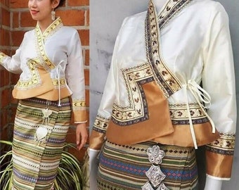 Ensemble chemise et pantalon Sabai vintage traditionnels thaïlandais