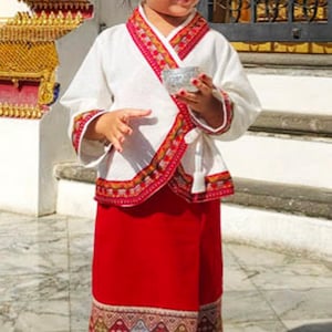 Set of Thai Traditional Vintage Sabai Shirt & Skirt for Kids Girl (1-12 yrs)