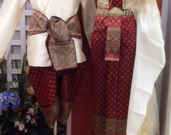 Tajskie tradycyjne wesele w stylu vintage dla mężczyzn i kobiet