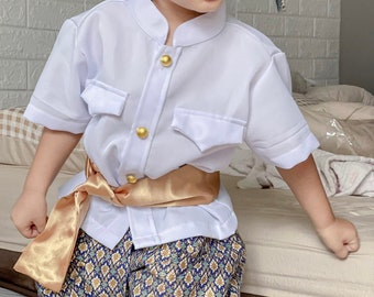 Set of Thai Traditional Vintage Sabai Shirt & Pants for Kids