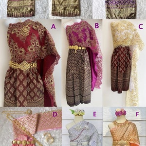 Set of Thai Traditional Vintage Sabai Shirt & skirt for Kids Girl Parwa Silk zdjęcie 2