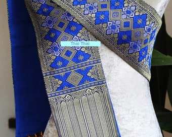 Pabiang Shoulder Cloth Lao Silk Sabai Sash Thai Lao Traditional Dress 5.5x82 Inches.