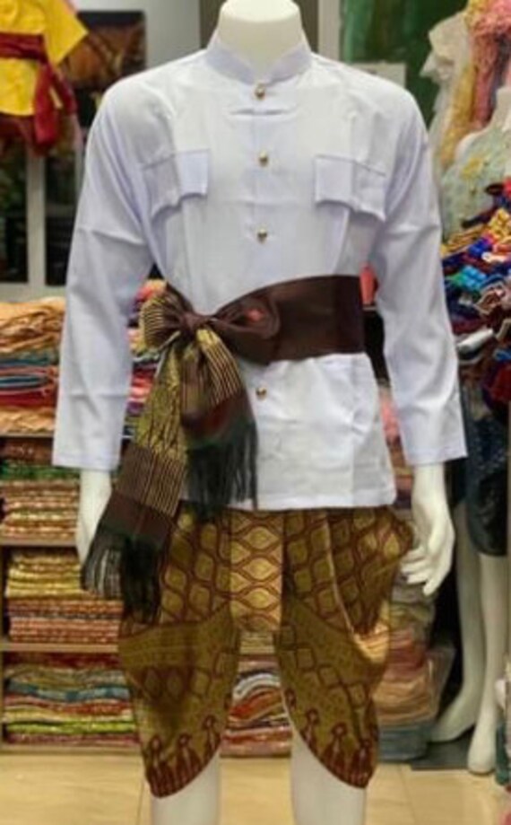 Thai Traditional Vintage Tshirt for Men Silk Shirt Lanna Etsy