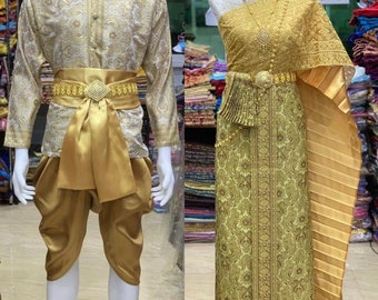 Set Of Thai Traditional Vintage Dress Wedding Dress Chut Thai Party Men-Women. Ready to wear.