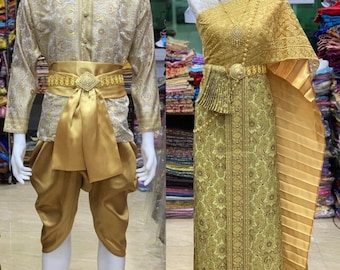 Set Of Thai Traditional Vintage Dress Wedding Dress Chut Thai Party Men-Women. Ready to wear.