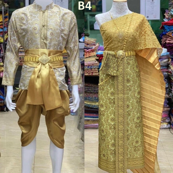 Set Of Thai Traditional Vintage Dress Wedding Dress Chut Thai Party Men-Women. Ready to wear.