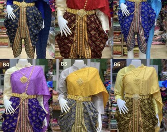 3 Pcs.Set of Thai Traditional Vintage Sabai shirt & pants dance dress, Thai wedding, Bridesmaid