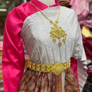 Thai Traditional Sabai Dress Set, Vintage Dance Costume