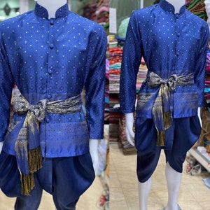 Thai Traditional Vintage T-Shirt for Men Silk Shirt Lanna Shirt. image 3