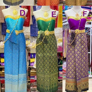 Set of Thai Traditional Vintage Sabai shirt & skirt Thai dance Thai dress, Thai wedding, Bridesmaid